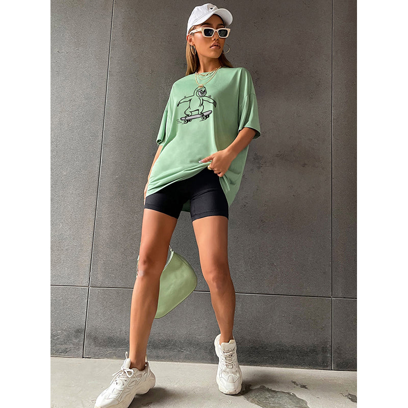 Green Coversational Printed Extended Sleeves  Regular Top