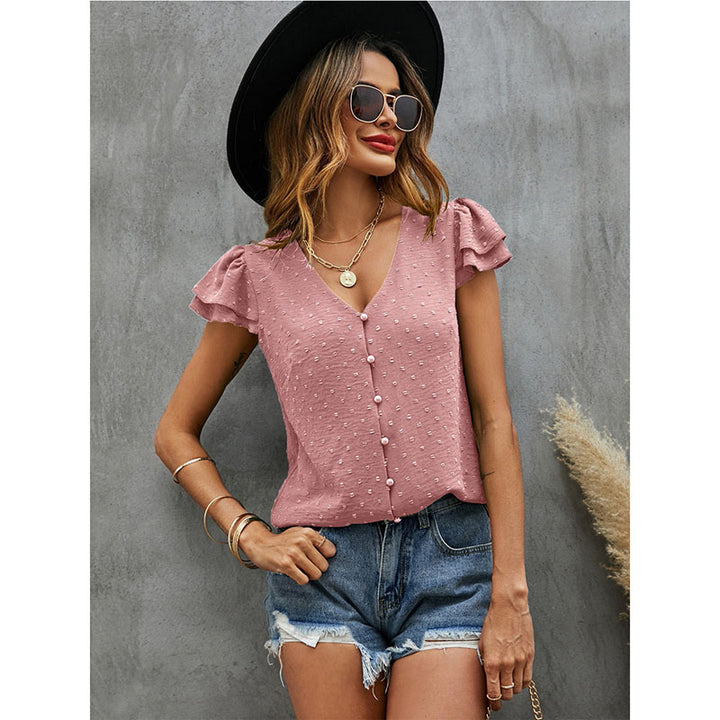 Pink V-Neck Short Sleeve Top