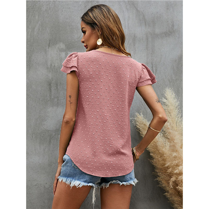 Pink V-Neck Short Sleeve Top