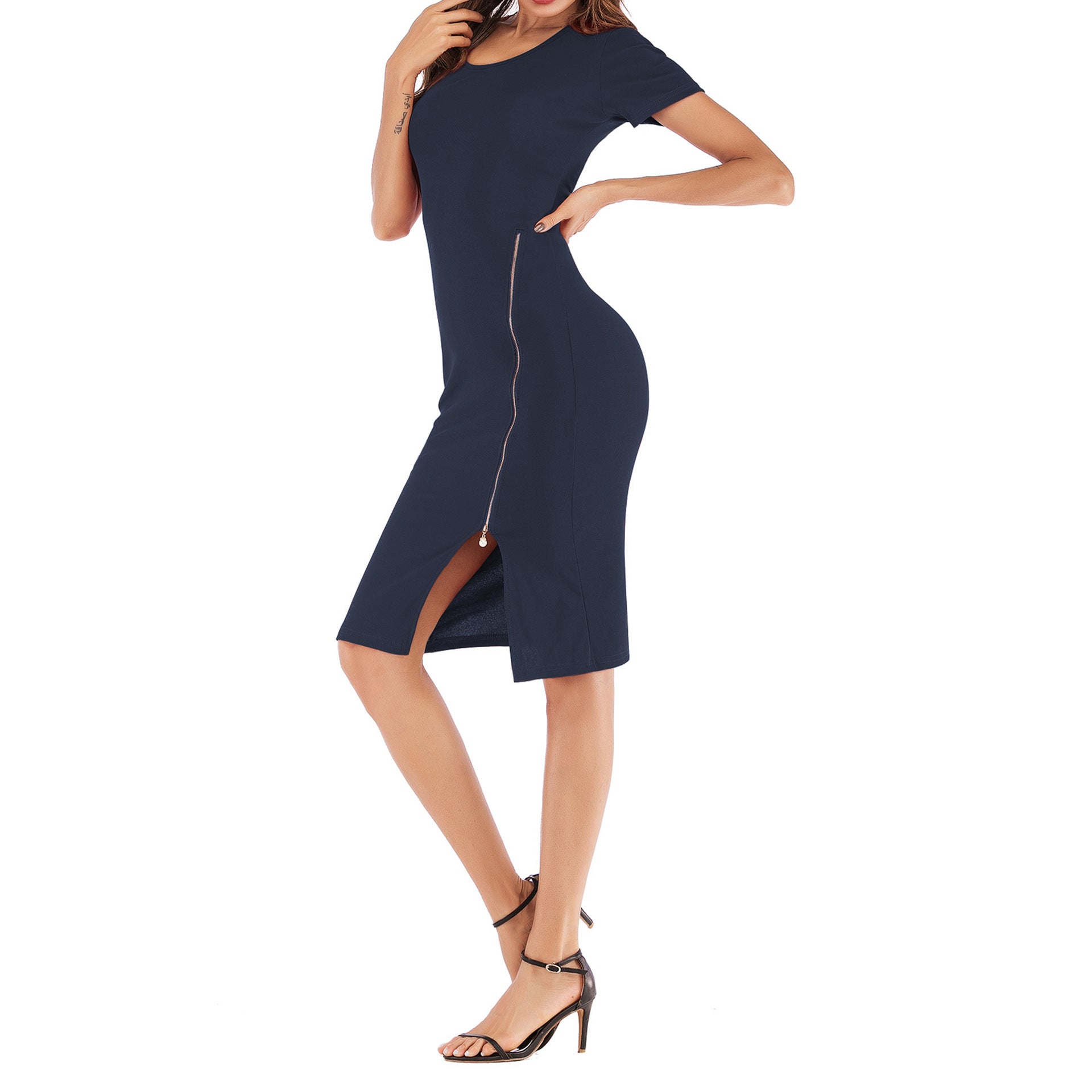 Blue Solid Bodycon Dress
