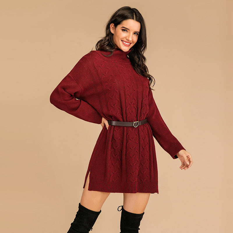 Maroon Self Design Sweater Dress - Casual Mini