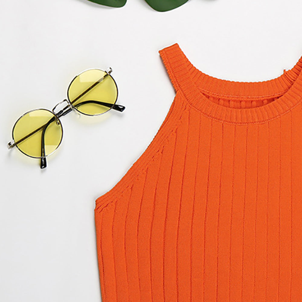 Women Halter Neck Ribbed Sleeveless Crop Top