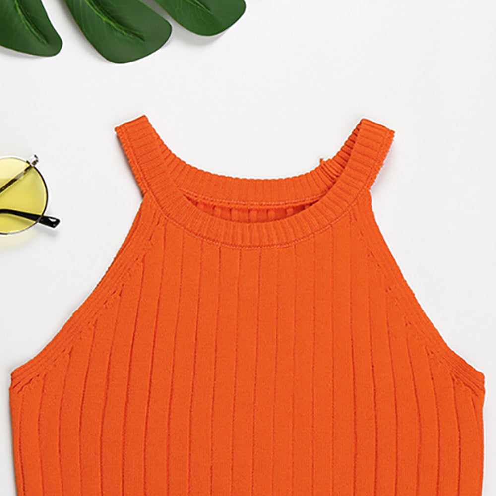 Women Halter Neck Ribbed Sleeveless Crop Top
