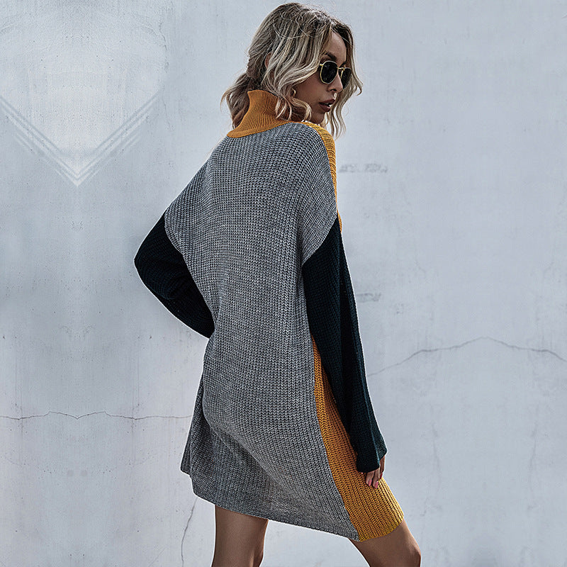 Women Mustard Yellow & Black Colorblocked Sweater Dress