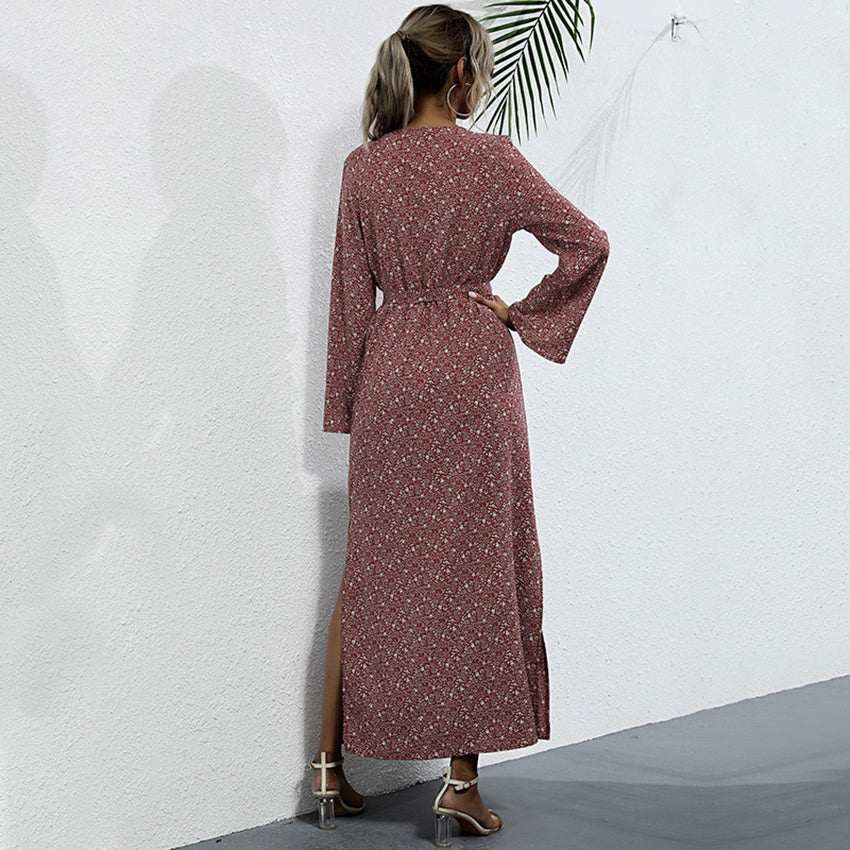 Maroon Floral Maxi Maxi Dress
