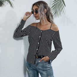 Black & White Striped Monochrome Shirt Style Top