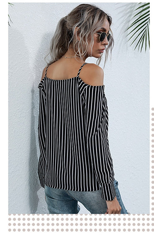Black & White Striped Monochrome Shirt Style Top