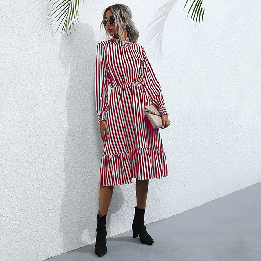 Red Striped Shirt Midi Dress