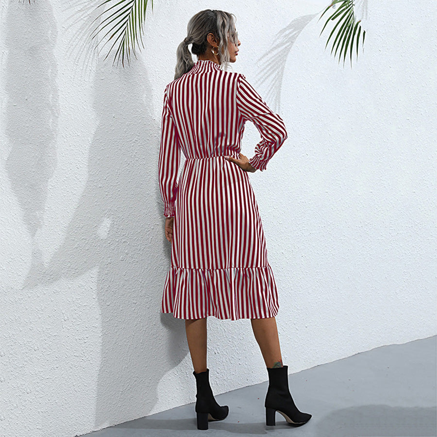 Red Striped Shirt Midi Dress