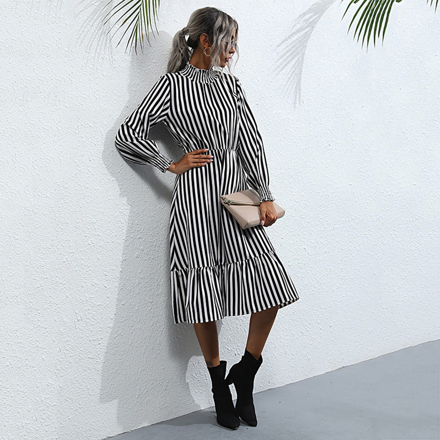 Black Striped Sheath Midi Dress
