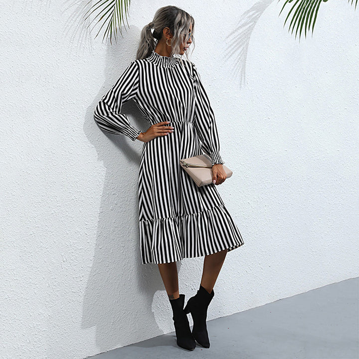 Black Striped Sheath Midi Dress