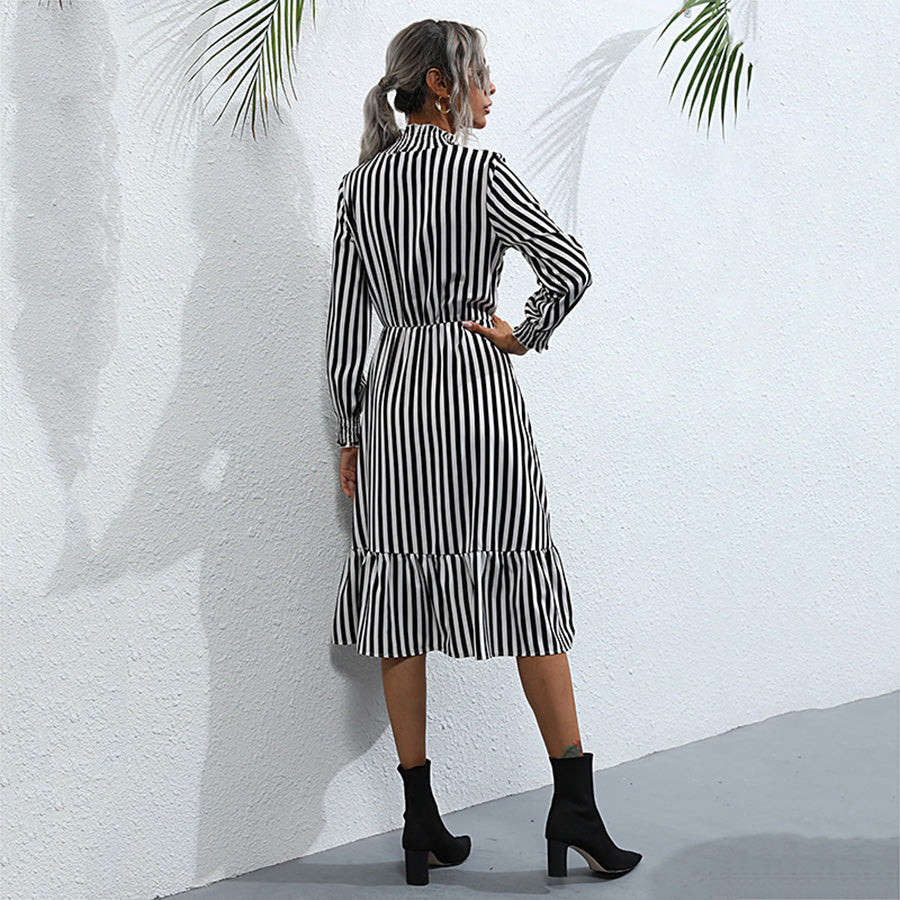Black Striped Sheath Midi Dress