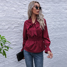 Tie-Up Neck Cinched Waist Top