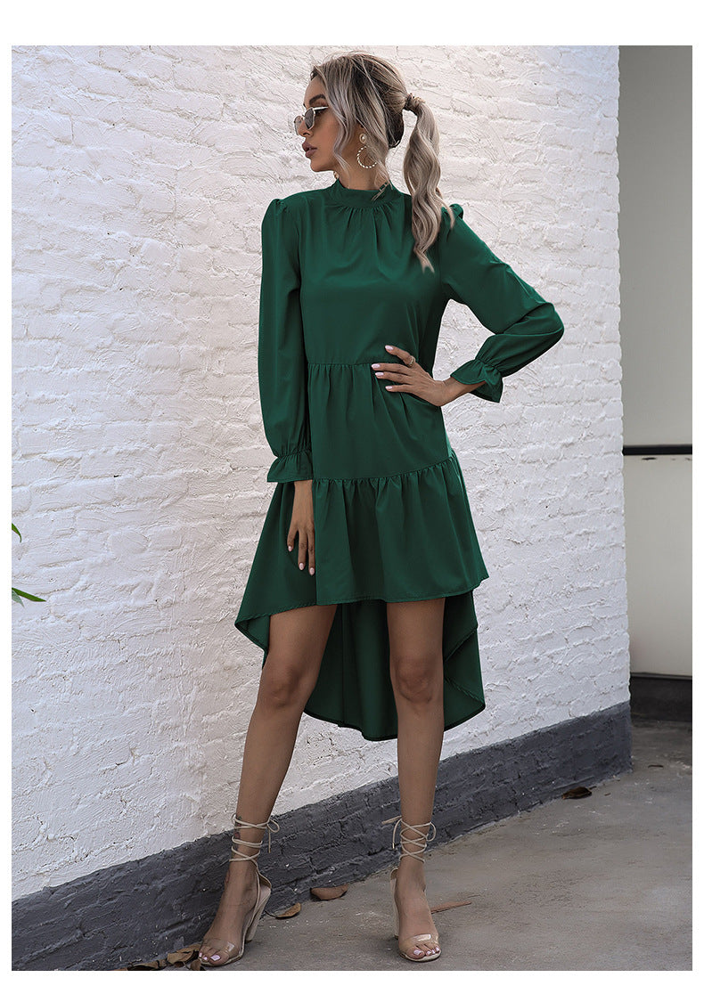 Green Mock neck Long Sleeves Layered A-Line Maxi Dress