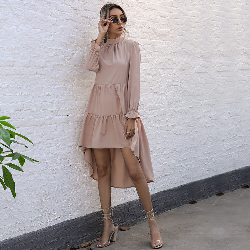 Khaki Bell Sleeve Layered A-Line Midi Dress