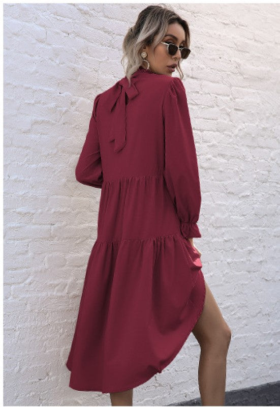 Maroon Layered Tiered A-Line Dress