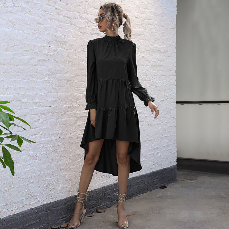 Black Bell Sleeve Layered A-Line Dress
