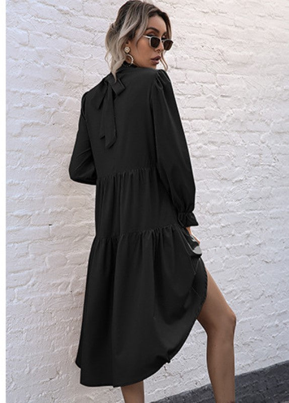 Black Bell Sleeve Layered A-Line Dress