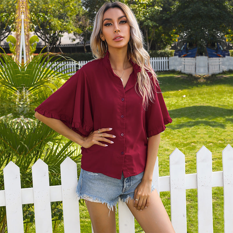Mandarin Collar Kimono Sleeve Top