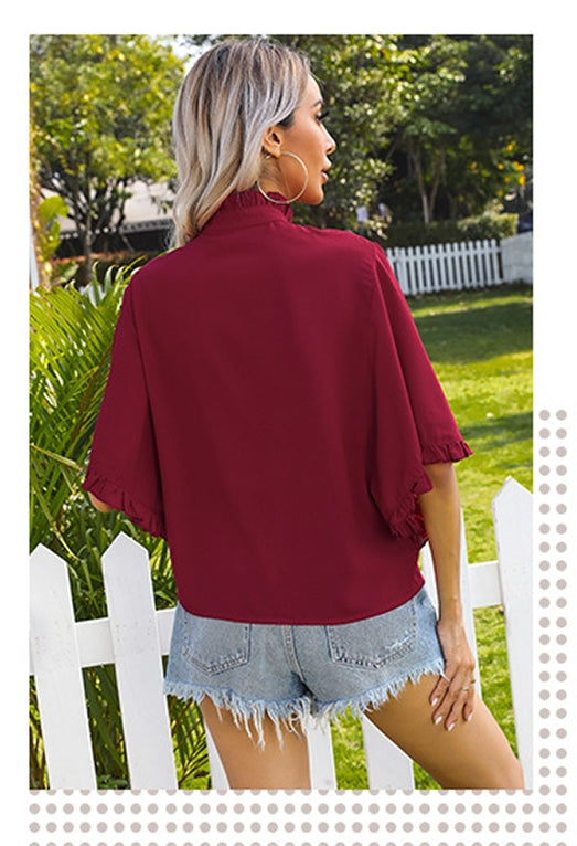 Mandarin Collar Kimono Sleeve Top