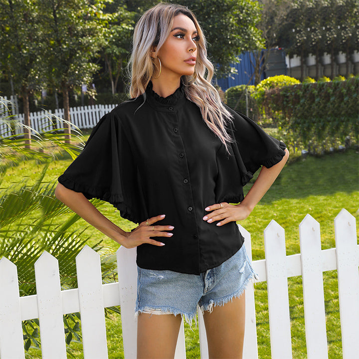 Black Solid High Neck Top