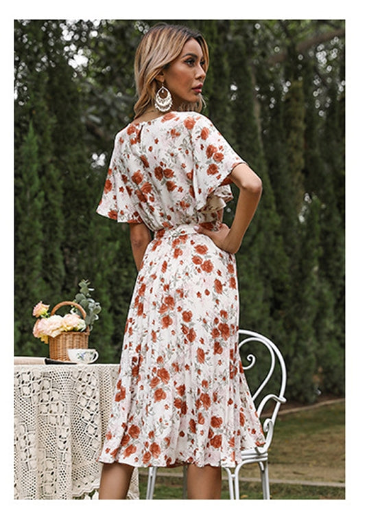 White Floral Fit and Flare Dress