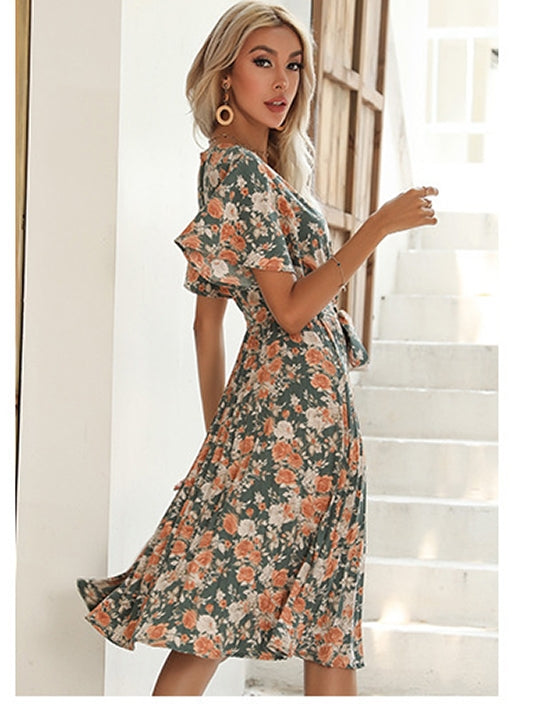 Women Green Floral A-Line Dress