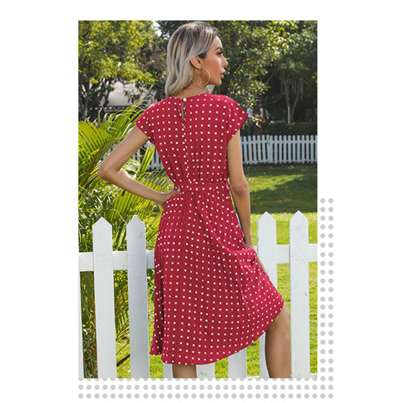 Red Polka Dot Print A-Line Dress