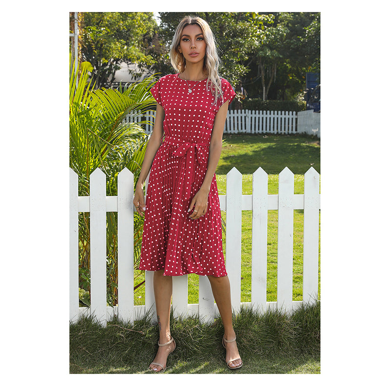 Red Polka Dot Print A-Line Dress