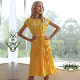 Yellow & White Polka Dot Printed A-Line Dress