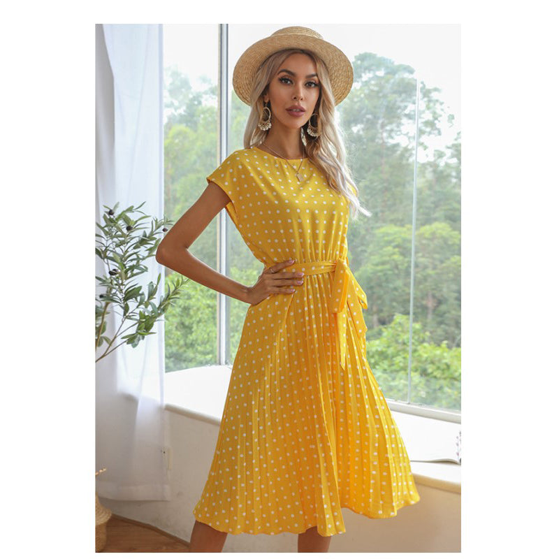 Yellow & White Polka Dot Printed A-Line Dress