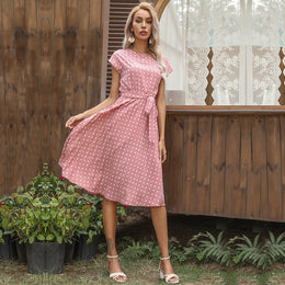 Pink Polka Dot Print Fit & Flare Dress