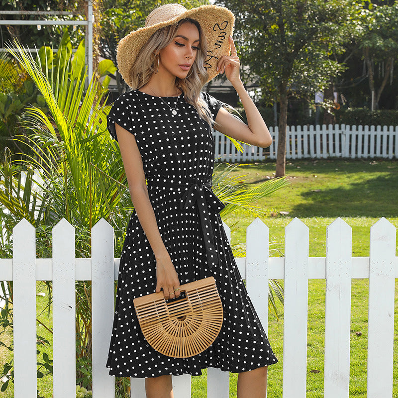 Black Polka Dot Print Midi Dress