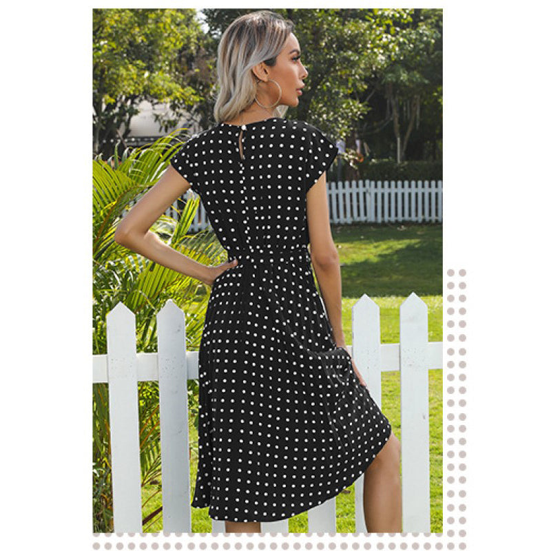 Black Polka Dot Print Midi Dress