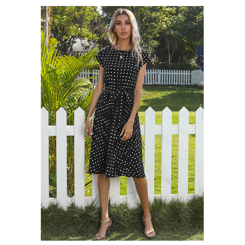 Black Polka Dot Print Midi Dress