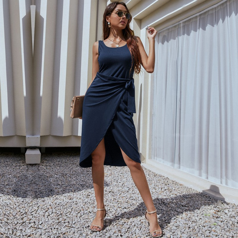 Women Blue Sheath Wrap Dress