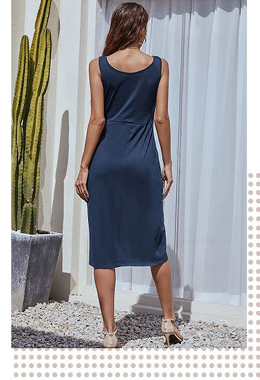 Women Blue Sheath Wrap Dress