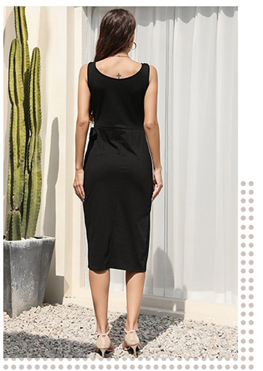 Women Black A-Line Tulip Hem Wrap Dress