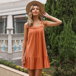 Orange Shoulder Strap Layered A-Line Dress