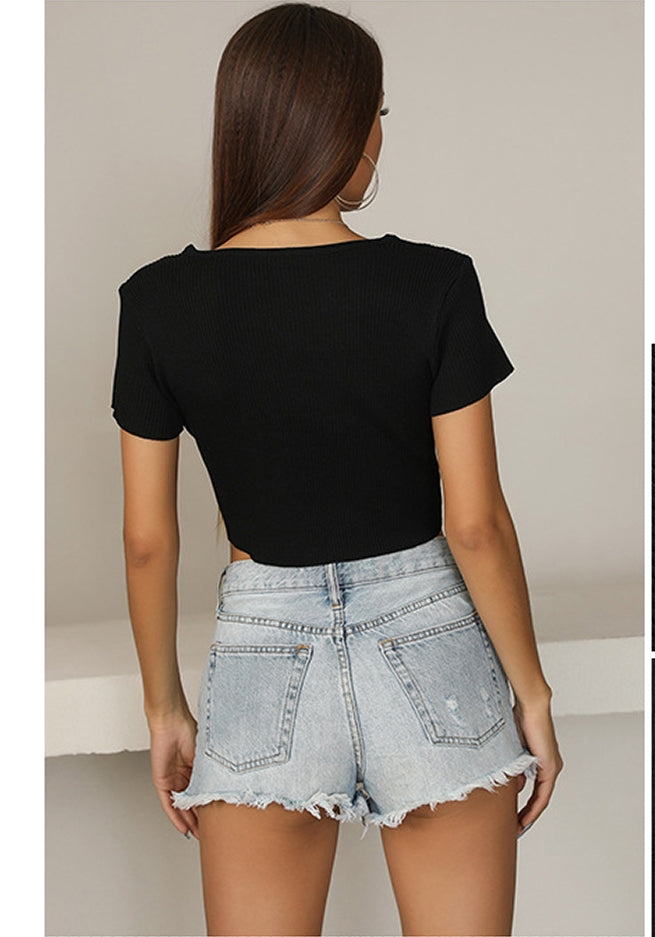 Black Fitted Knitted Crop Top