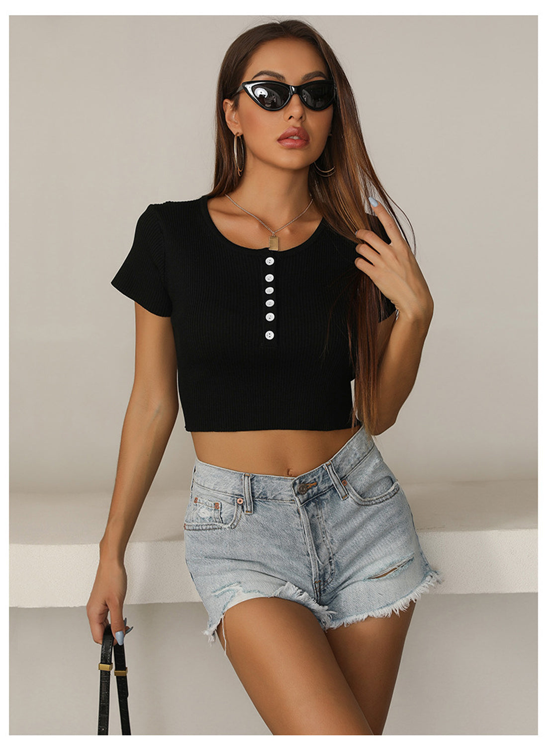 Black Fitted Knitted Crop Top