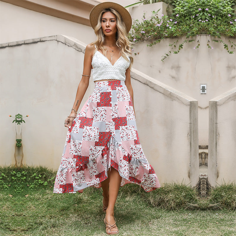 Printed Peplum Midi Skirts