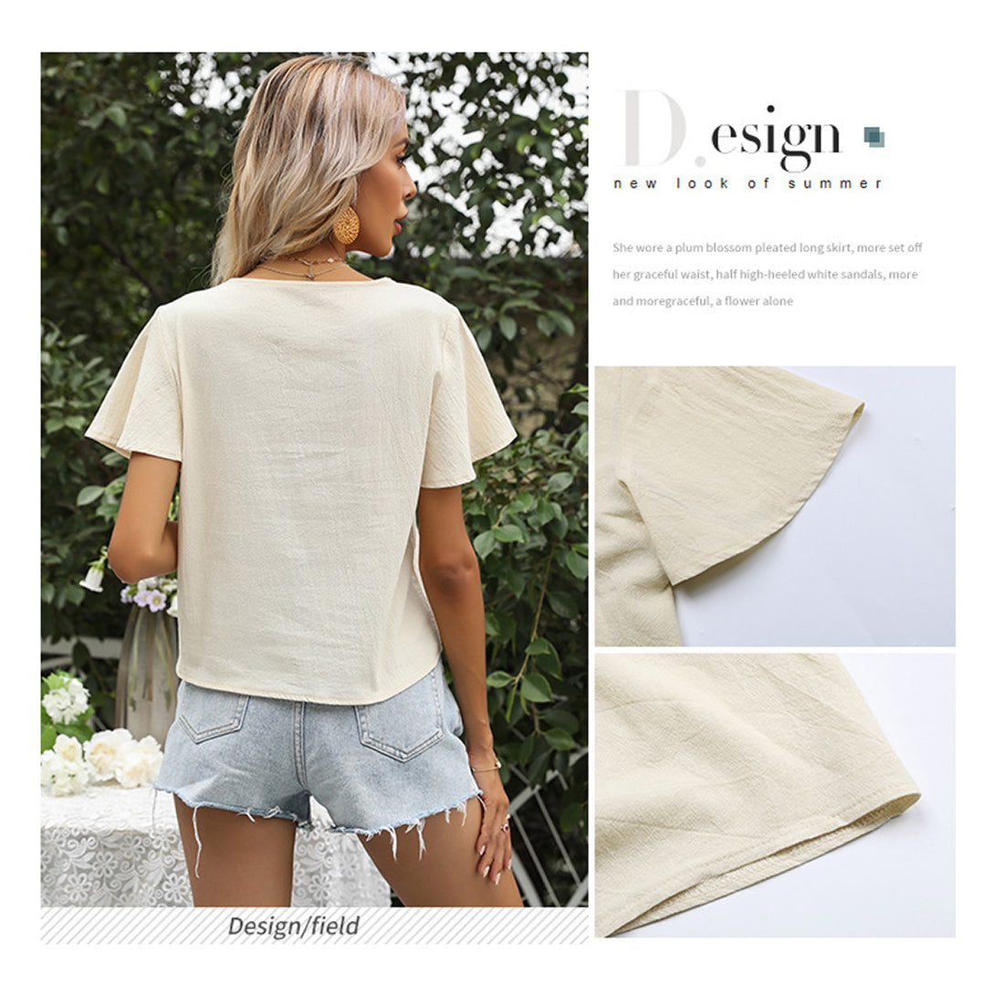 Cream-Coloured Scoop Neck Solid Regular Tops