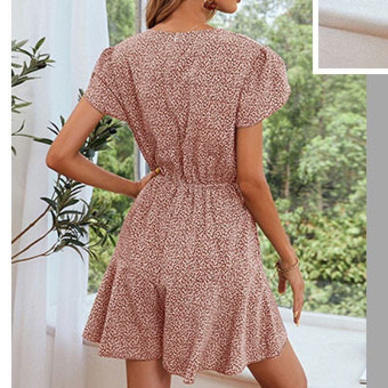 Red & White Printed A-Line Dress
