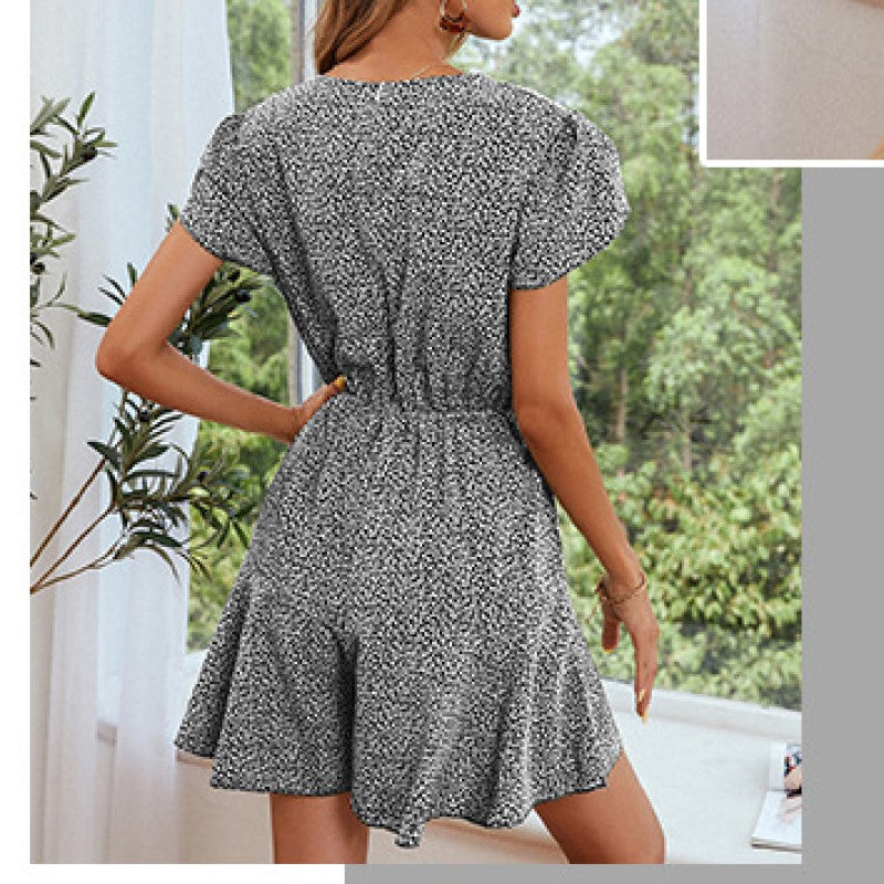 Abstract Printed Gathered  A-Line Dress