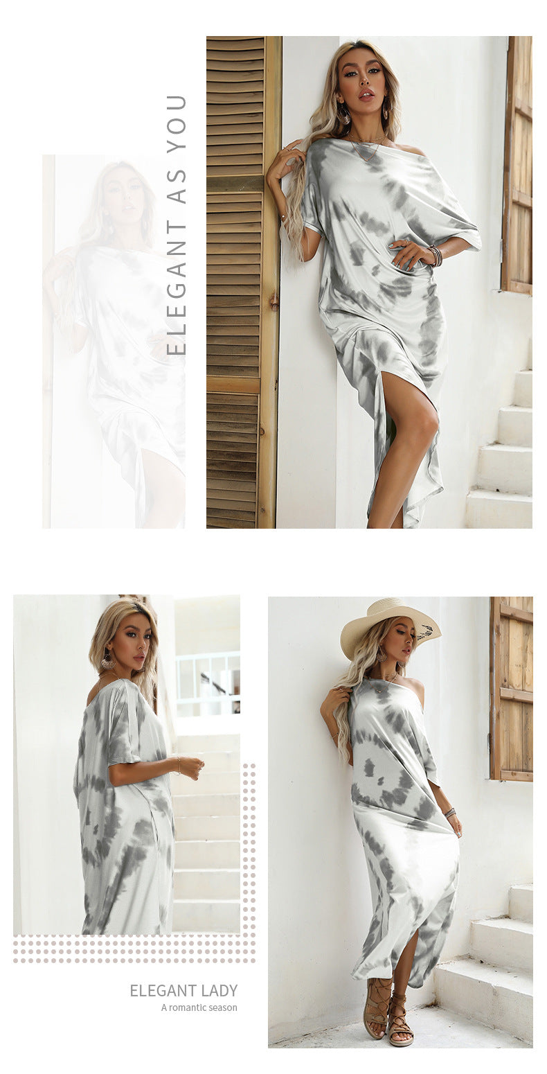 Tie-Dyed One Shoulder A-Line Dress
