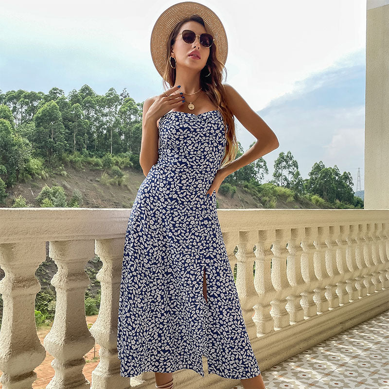 Floral Printed Shoulder Straps Fit & Flare Midi Dress