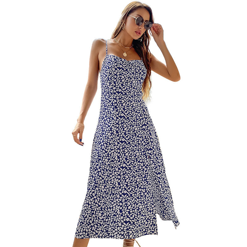 Floral Printed Shoulder Straps Fit & Flare Midi Dress