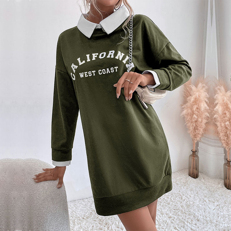 Green Graphic Print Long Sleeve Mini T-shirt Dress