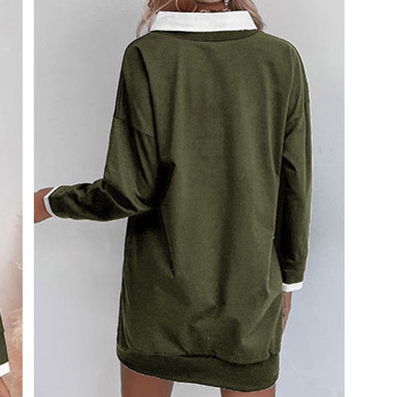 Green Graphic Print Long Sleeve Mini T-shirt Dress
